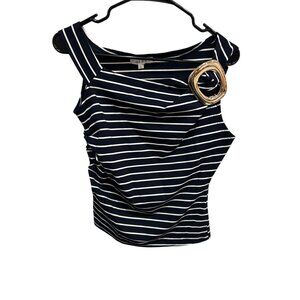 Del RÁ Navy Nautical Striped Gold Buckle Detail  Sleeveless Top Size L Elegant